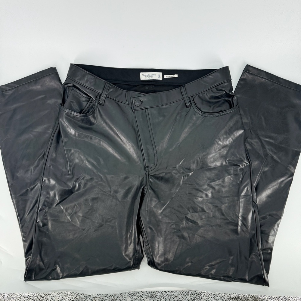 Abercrombie and Fitch Cross Waist Black Vegan Leather 90s Straight Leg Pants